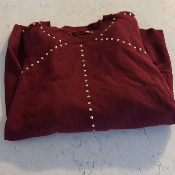 Macy’s Studded Embellished Puff Sleeve long sleeve Sweater burgundy Sz 1X - Picture 14 of 16